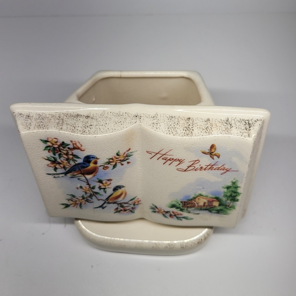Vintage 1950s Royal Windsor Ceramic Planter Books of Remembrance Happy Birthday - Picture 2 of 9